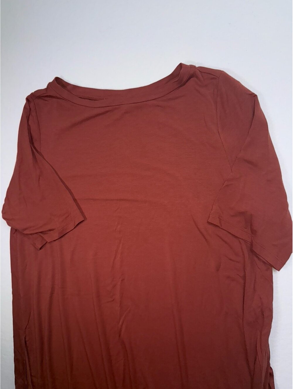 NWOT Eileen Fisher TENCEL Lyocell Tee Rust Brown Short Sleeve Crew Neck Top M - Picture 4 of 8